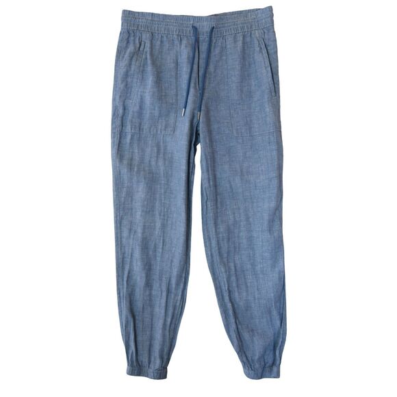 Athleta Cabo 100% Linen Jogger In Chambray Blue Size 8 Elastic Drawstring Waist - Picture 1 of 10